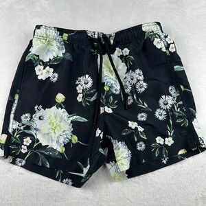 Superdry Studios Mens Floral Swim Trunks Black Peony Daisy Board Shorts Hawaiian